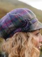 UNA F - Irish Ladies Tweed Hat Purple Green Plaid (with rosette) 4