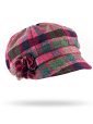 UNA G - Irish Ladies Tweed Hat Rose Pink & Navy Plaid (with rosette) 1