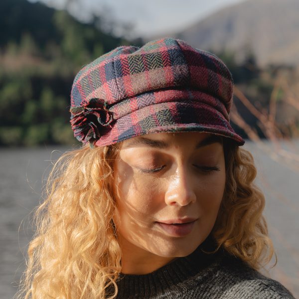 UNA G - Irish Ladies Tweed Hat Rose Pink & Navy Plaid (with rosette) 4 UNA G - Irish Ladies Tweed Hat Rose Pink & Navy Plaid (with rosette) 4