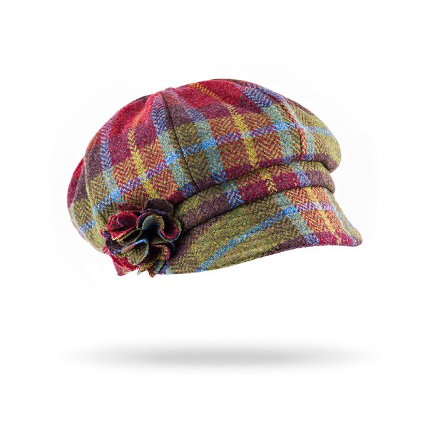 UNA H - Irish Ladies Tweed Hat Blue Green & Burnt Orange Plaid (with rosette) 1 UNA H - Irish Ladies Tweed Hat Blue Green & Burnt Orange Plaid (with rosette) 1