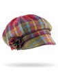 UNA H - Irish Ladies Tweed Hat Blue Green & Burnt Orange Plaid (with rosette) 1