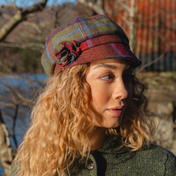 UNA H - Irish Ladies Tweed Hat Blue Green & Burnt Orange Plaid (with rosette) 4 UNA H - Irish Ladies Tweed Hat Blue Green & Burnt Orange Plaid (with rosette) 4