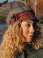 UNA H - Irish Ladies Tweed Hat Blue Green & Burnt Orange Plaid (with rosette) 4
