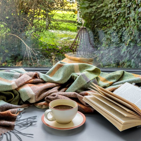 658 - Lambswool Throw Green Brown Orange Cream Check 4