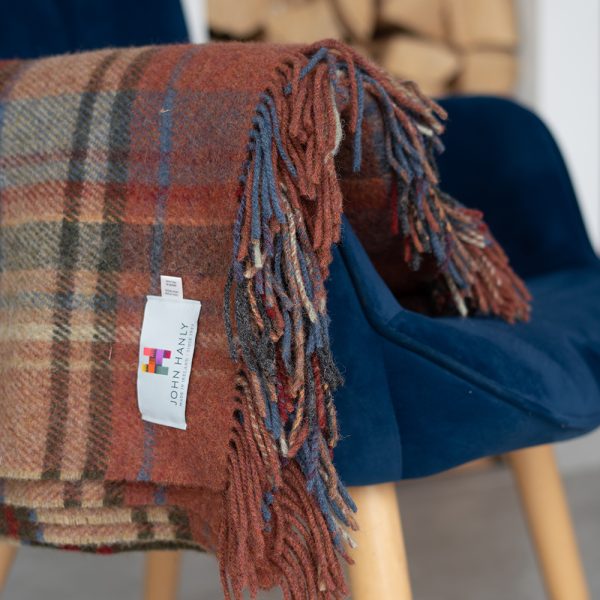 LW153 - Irish Picnic Blanket Brown Orange and Blue Plaid 4